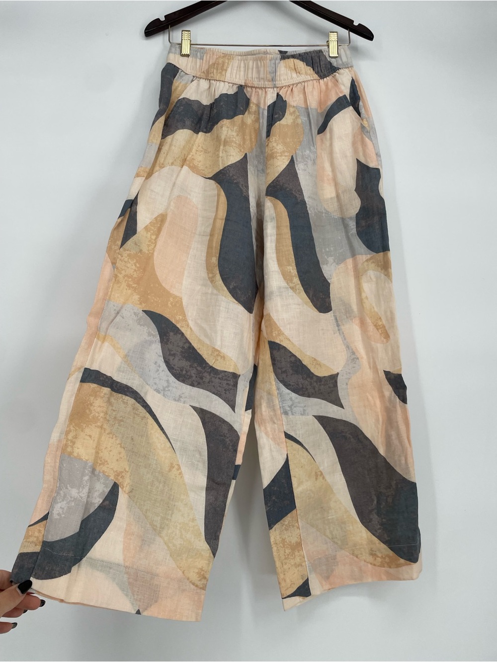 Rachel Zoe 100% Linen Wide Leg Abstract Print Pants In Muted Colors Boho Retro